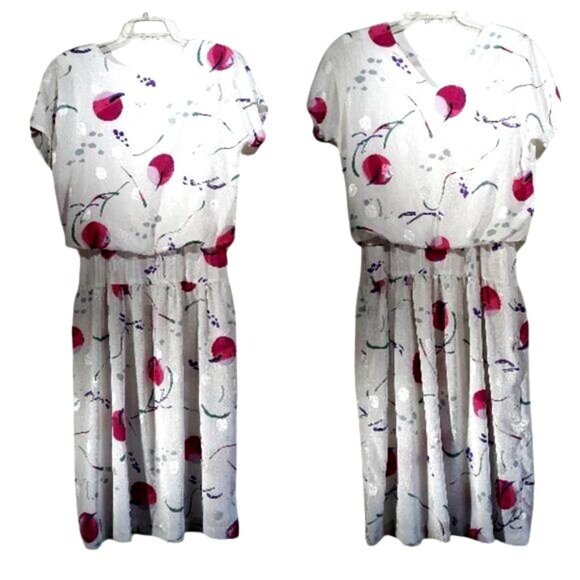 Vintage 80s Anthony Sicari Shirtwaist White Pink Floral Midi Washable - Picture 1 of 5